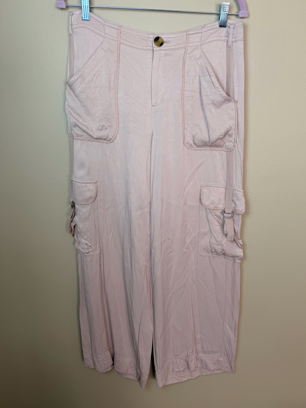 Anthropologie Pink Wide Leg Cargo Pants High Rise 100% Viscose Size 4 - Picture 4 of 9